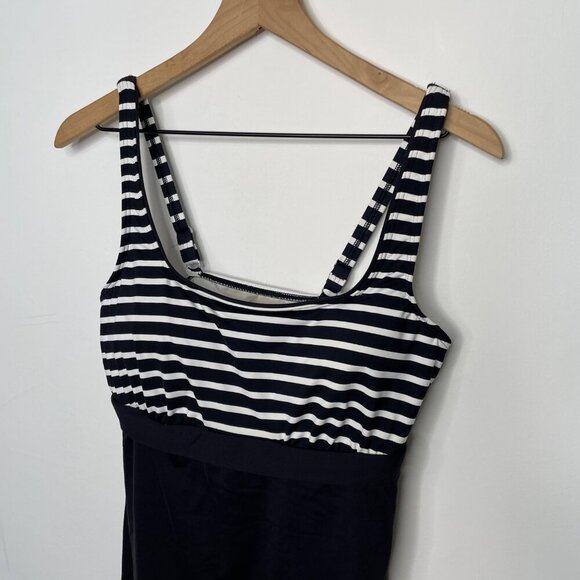 Lands' End Swimsuit Dress Size 10‎ Black White Striped - Picture 2 of 5